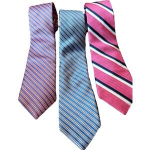 Nordstrom Mens Shop Pink White Blue Striped 100% Silk Mens Tie *Lot Of Three NWT